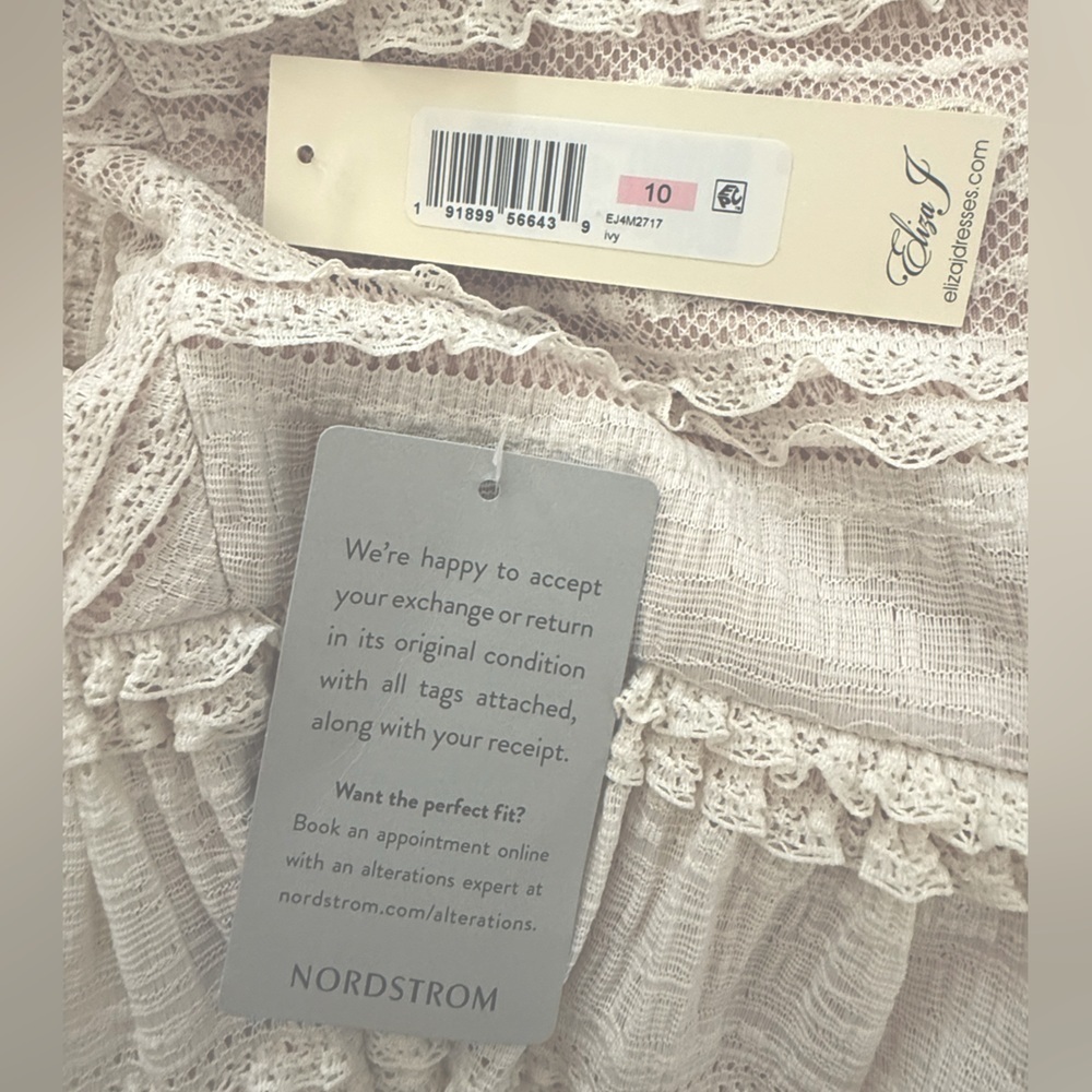 NWT ELIZA J Lace Inset Tiered Maxi Sundress Ivory 10 - Picture 6 of 7